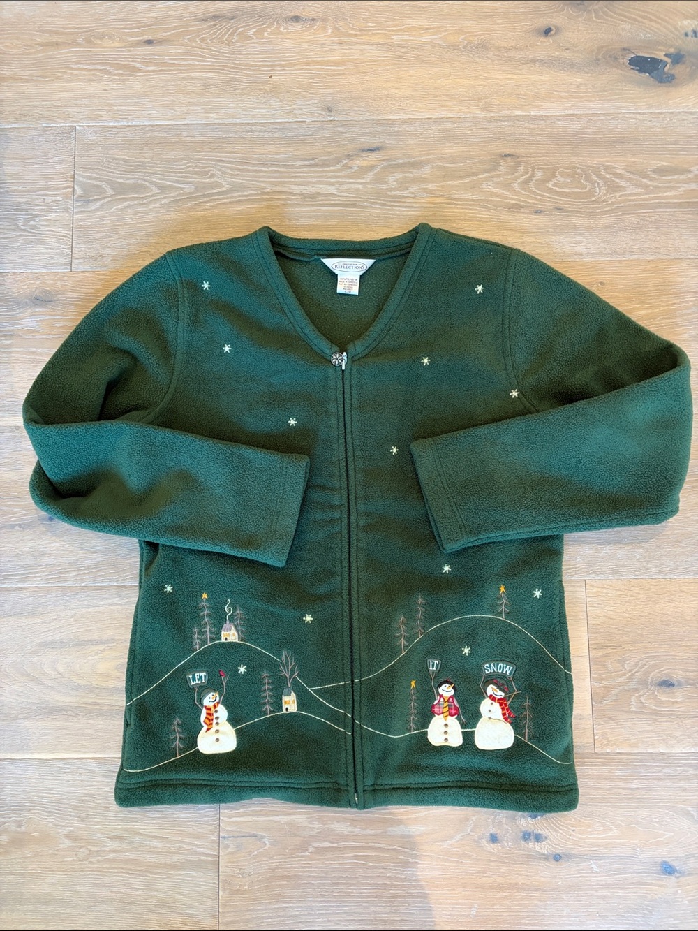 Northern Reflections Dark Green Embroidered Snowman Zip-Up Fleece Top